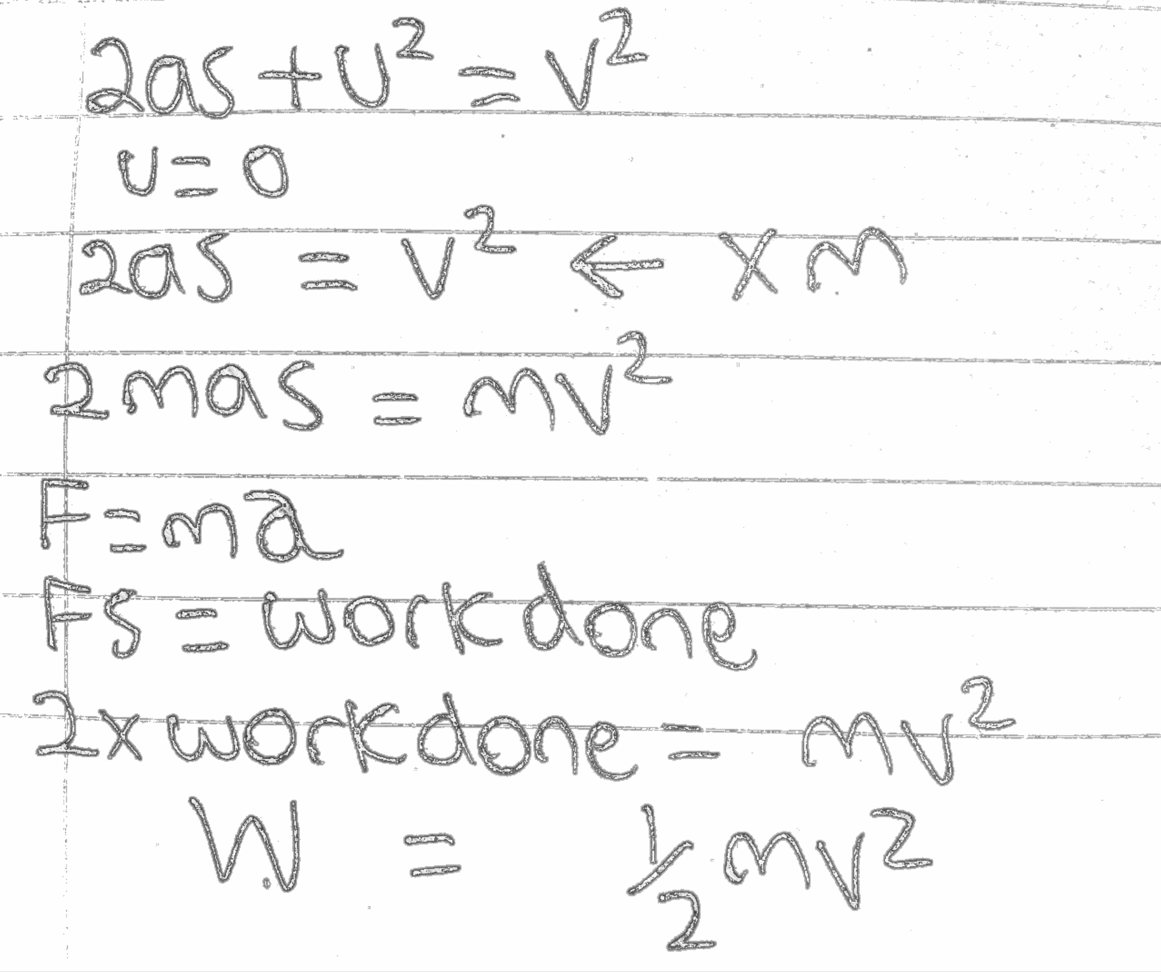 The derivation of kinetic energy from the equations of motion